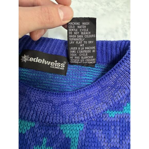 WOMENS 90s Tone PURPLE & Teal VINTAGE EDELWEISS SKIWEAR SWEATER - Picture 4 of 10